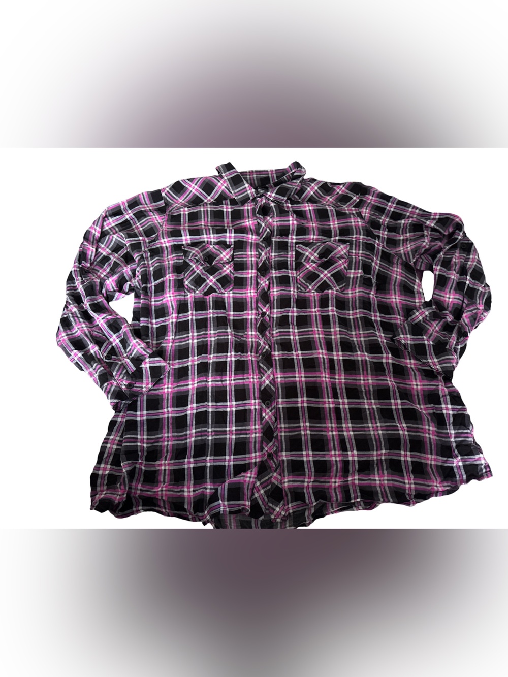 torrid Black and Pink Plaid Button-Up Shirt